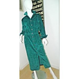 FADS Dress Size‎ 10 Green Corduroy Vintage Leather Button Shirt Dress